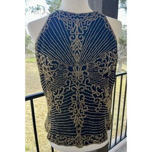 J Kara New York Women's Black with Gold Beading Sleeveless Top Size Large